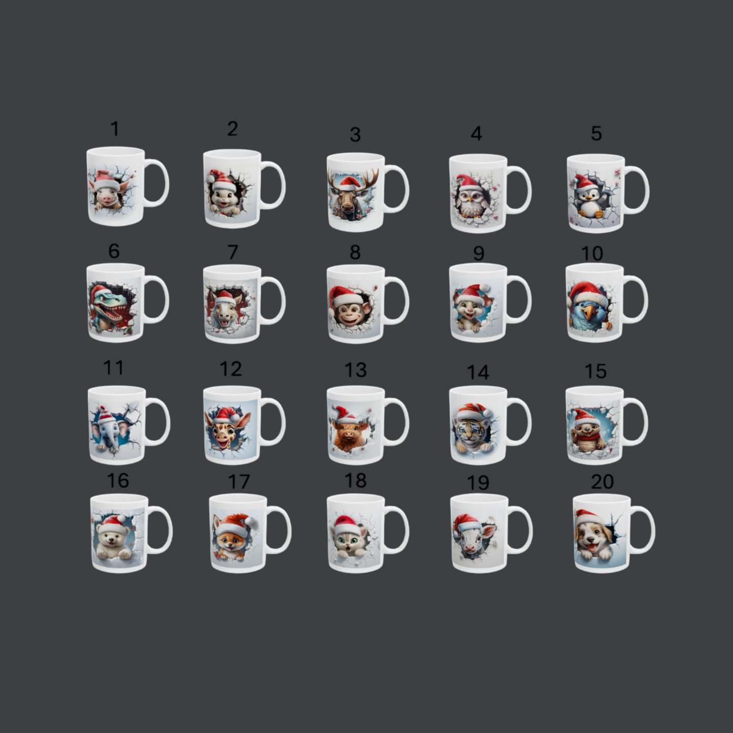 Weihnachtstasse mit Tiermotiven